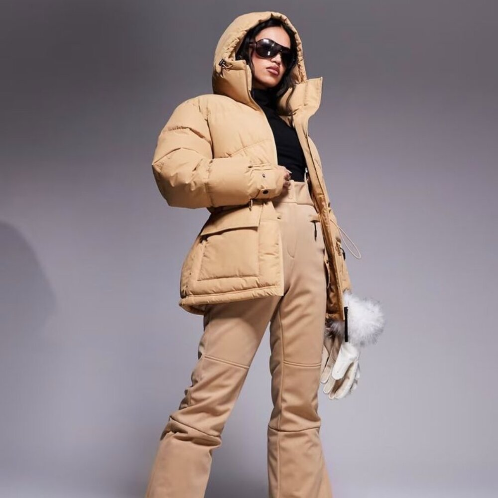 ASOS 4505 Ski Drawstring Waist Insulated Ski Jacket with Hood in Caramel - Picture 8 of 8